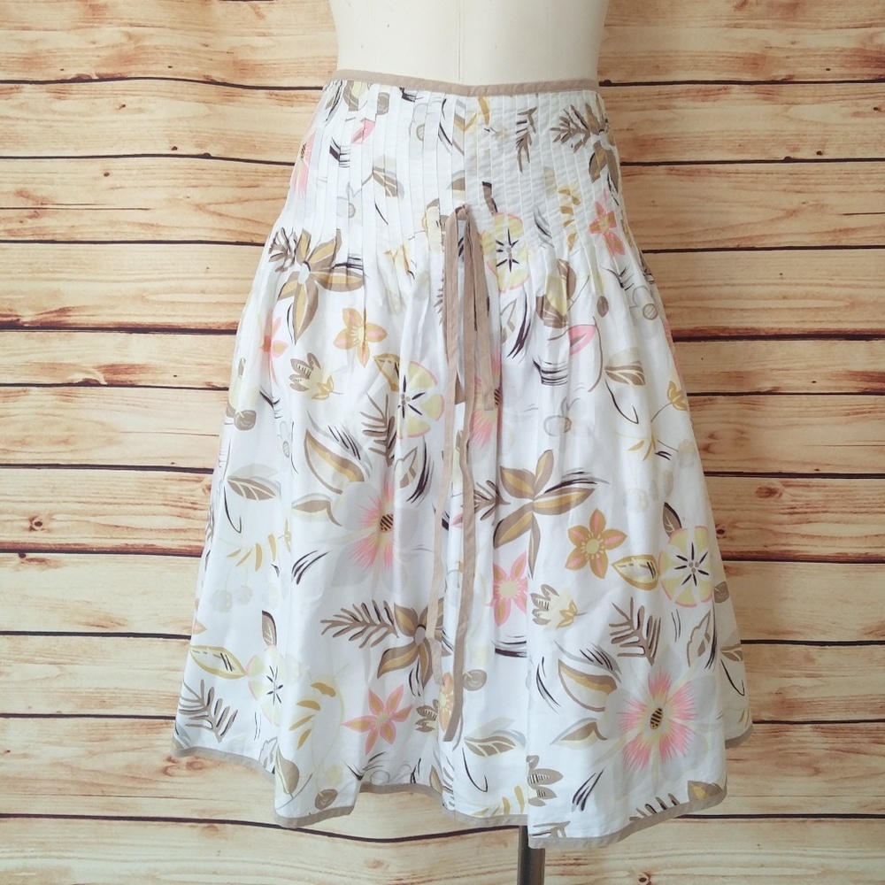 French Pintuck Floral Cotton Midi Skirt